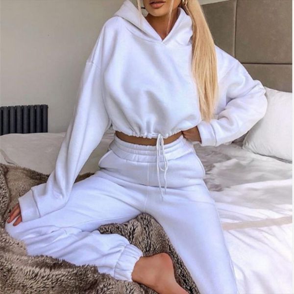 set 2 piece tracksuit womenpant solid color velvet crop jacket joggers autumn casual sports suit, White 
set 2 piece tracksuit womenpant solid color velvet crop jacket joggers autumn casual sports suit, White