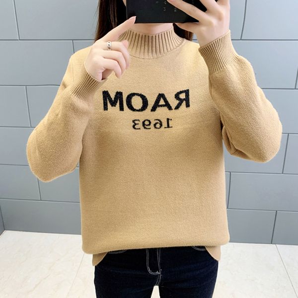 2021 new thick solid winter woman's knit sweaters casual half neck female jumpers long sleeve letter print fleece ladies pullover outwe, White;black
2021 new thick solid winter woman's knit sweaters casual half neck female jumpers long sleeve letter print fleece ladies pullover outwe, White;black