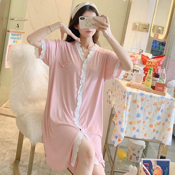 women's sleepwear 2021 women casual modal cardigan lace v-neck nightdress short sleeve soft loose fashion lingere nightgown, Black;red
women's sleepwear 2021 women casual modal cardigan lace v-neck nightdress short sleeve soft loose fashion lingere nightgown, Black;red