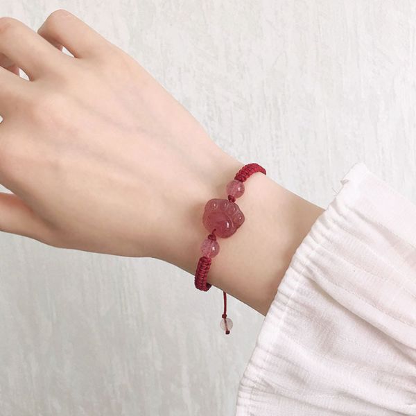 design recruit peach blossom natural crystal strawberry couple girlfriends simple niche benmingnian rope bracelet, Black
design recruit peach blossom natural crystal strawberry couple girlfriends simple niche benmingnian rope bracelet, Black