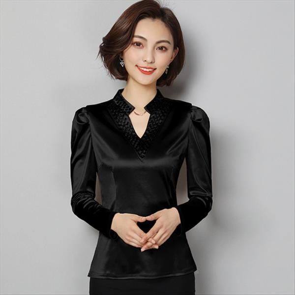 silk satin v neck women shirts diamonds long sleeve polyester office work elegant female high quality, White
silk satin v neck women shirts diamonds long sleeve polyester office work elegant female high quality, White