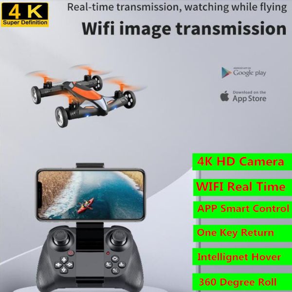 WIFI 4K Real Time Land Air-ground Remote Control RC Drone 2.4G 150M Smart Hover One Key Return RC Flying Car Helicvopter Toy, No camera 1 battery1
WIFI 4K Real Time Land Air-ground Remote Control RC Drone 2.4G 150M Smart Hover One Key Return RC Flying Car Helicvopter Toy, No camera 1 battery1