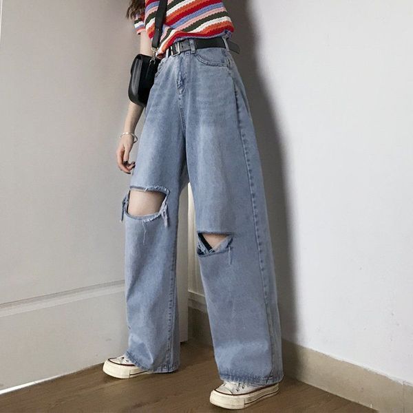 2021 new casual summer long women's down streetwear torn jeans cotton straight wide leg pants w0q1, Blue
2021 new casual summer long women's down streetwear torn jeans cotton straight wide leg pants w0q1, Blue