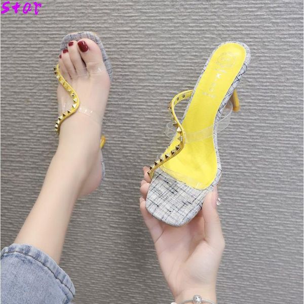 2021 ladies sandals rivet color matching transparent women's high-heeled slippers rivet flip flops pointed party shoes woman, Black
2021 ladies sandals rivet color matching transparent women's high-heeled slippers rivet flip flops pointed party shoes woman, Black