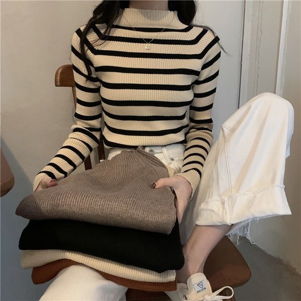 2021 autumn and winter new fashion half high collar bottomed sweater with slim knit long sleeve women's inside, White;black
2021 autumn and winter new fashion half high collar bottomed sweater with slim knit long sleeve women's inside, White;black