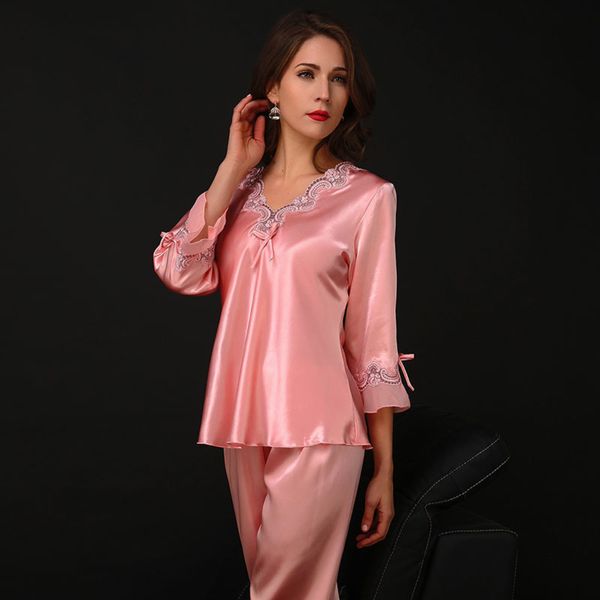 spring and autumn new women's summer large long sve home suit thin silk pajamas, Black;red
spring and autumn new women's summer large long sve home suit thin silk pajamas, Black;red