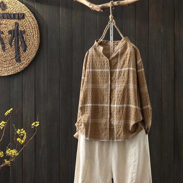 women's blouses & shirts spring arts style women long sleeve loose v-neck vintage cotton linen plaid casual femme s827 5uvn, White
women's blouses & shirts spring arts style women long sleeve loose v-neck vintage cotton linen plaid casual femme s827 5uvn, White