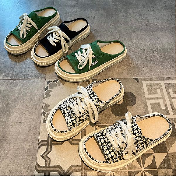 luxury slippers canvas slipper's summer wear 2021 net red fashion flat lace up super fire thick bottom semi sandals, Black
luxury slippers canvas slipper's summer wear 2021 net red fashion flat lace up super fire thick bottom semi sandals, Black