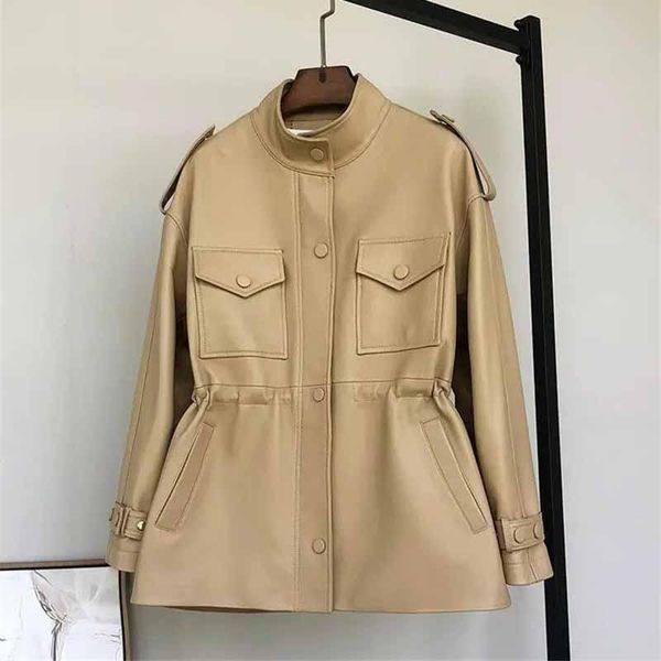 women's leather & faux soft loose jacket women autumn winter pu short streetwear safari stand collar apricot colour coat kw388, Black
women's leather & faux soft loose jacket women autumn winter pu short streetwear safari stand collar apricot colour coat kw388, Black