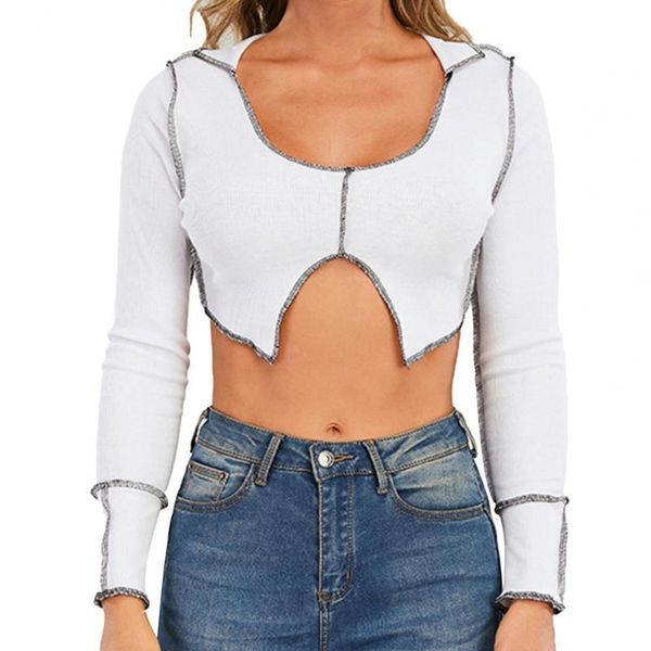 women's t-shirt shirt knitted skin-friendly women contrast color crop for spring autumn slim blouses v-neck long sleeve, White
women's t-shirt shirt knitted skin-friendly women contrast color crop for spring autumn slim blouses v-neck long sleeve, White