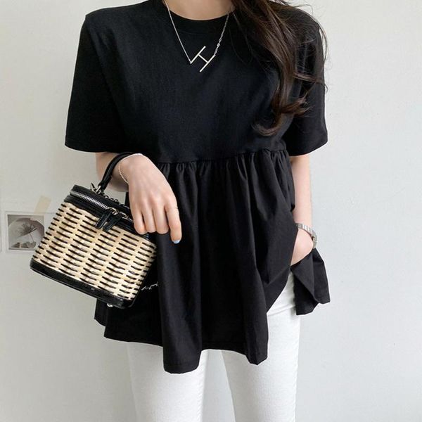 women's t-shirt 2021 summer fashion solid color fold loose casual round neck short-sleeved cover belly #9088, White
women's t-shirt 2021 summer fashion solid color fold loose casual round neck short-sleeved cover belly #9088, White