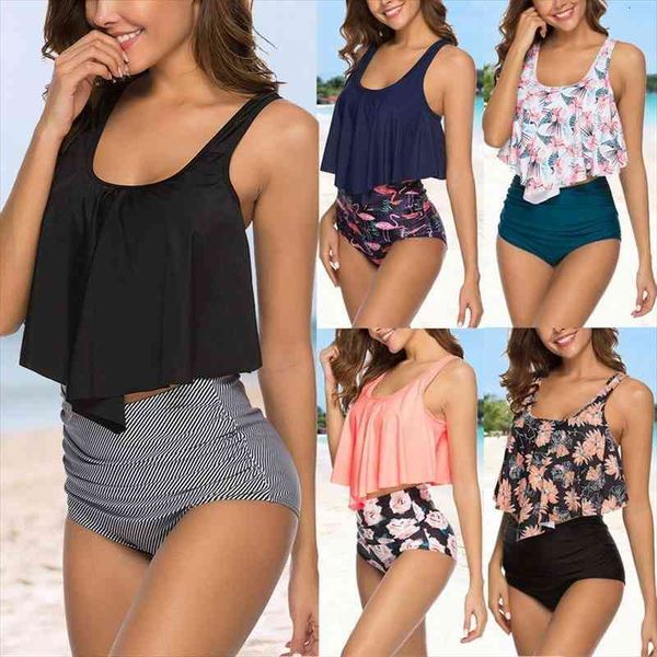 push up swimwear women high waist bikini sets plus size ruffle tankini swimsuit halter two bikini set swim wear, White;black
push up swimwear women high waist bikini sets plus size ruffle tankini swimsuit halter two bikini set swim wear, White;black