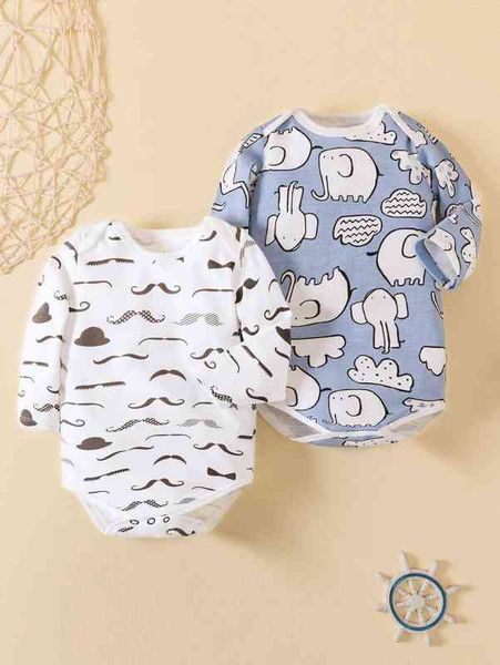 baby 2pcs allover cartoon print bodysuit she, Blue