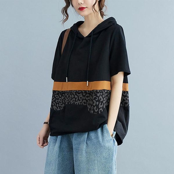 women's t-shirt summer hooded black patchwork leopard t shirt for women loose casual streetwear short sleeved tees shirts femme plus s, White
women's t-shirt summer hooded black patchwork leopard t shirt for women loose casual streetwear short sleeved tees shirts femme plus s, White