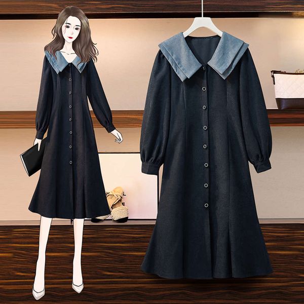 large 2021 new spring french waist length dress with blue temperament, Black;gray
large 2021 new spring french waist length dress with blue temperament, Black;gray