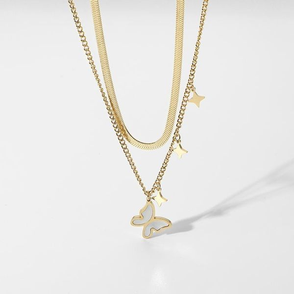 pendant necklaces 14k gold plated stainless steel double cuban chain snake natural shell butterfly three star necklace for women, Silver
pendant necklaces 14k gold plated stainless steel double cuban chain snake natural shell butterfly three star necklace for women, Silver