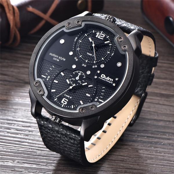 wristwatches oulm style casual men's large watch leather strap big size male quartz clock man military sport two time zone men wristwat, Slivery;brown
wristwatches oulm style casual men's large watch leather strap big size male quartz clock man military sport two time zone men wristwat, Slivery;brown