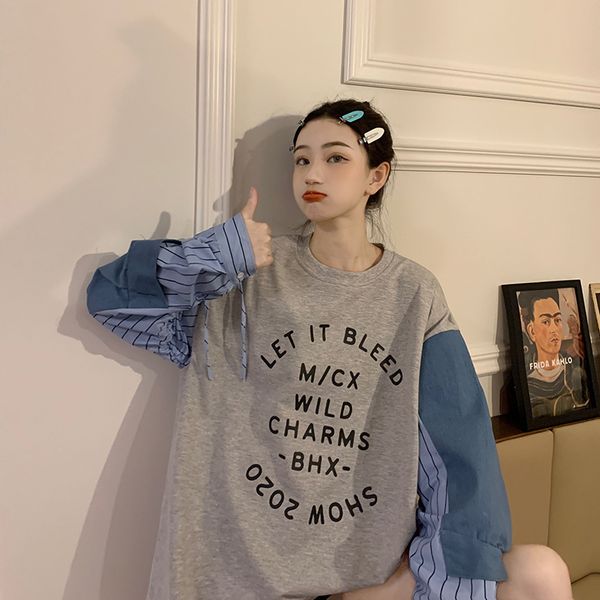 2021 new autumn college style letter printed sweatshirt stitching loose fake two-piece round neck fashion all-match mrd3, Black
2021 new autumn college style letter printed sweatshirt stitching loose fake two-piece round neck fashion all-match mrd3, Black