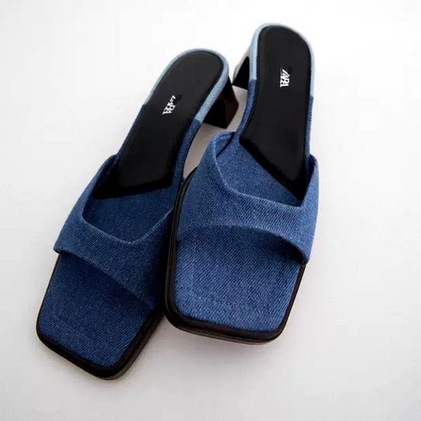 european and american original summer new denim thick heel open toe joker slim fairy wind sandals and slippers, Black
european and american original summer new denim thick heel open toe joker slim fairy wind sandals and slippers, Black