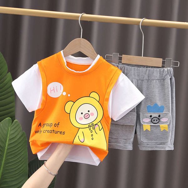 children's short sleeve set summer piggy baby two piece contrast stitching children's, White
children's short sleeve set summer piggy baby two piece contrast stitching children's, White