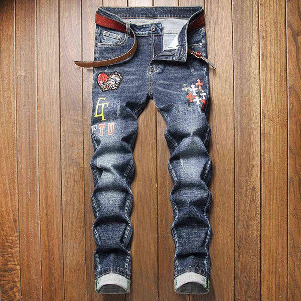 men's jeans 2021 autumn jeans personalized embroidery elastic slim fit men's pants trend, Blue
men's jeans 2021 autumn jeans personalized embroidery elastic slim fit men's pants trend, Blue