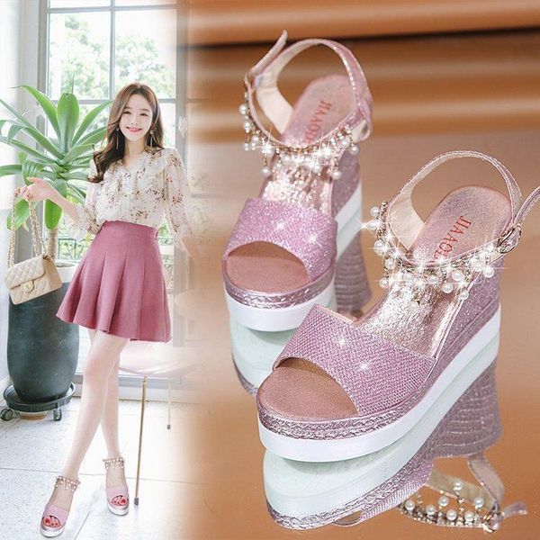 wedges waterproof platform fish mouth women's sandals korean girls thick-soled high-heeled sandals women shoes, Black
wedges waterproof platform fish mouth women's sandals korean girls thick-soled high-heeled sandals women shoes, Black