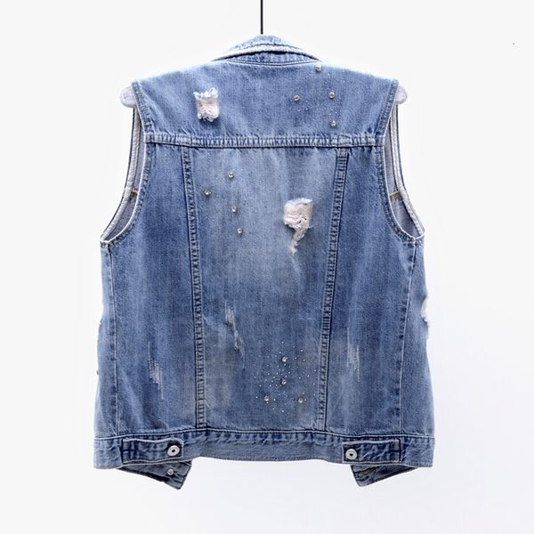 vintage wash blue denim women slim short waistcoat beading diamond frayed sleeveless jacket summer casual jeans vest female 71ah, Black;white
vintage wash blue denim women slim short waistcoat beading diamond frayed sleeveless jacket summer casual jeans vest female 71ah, Black;white