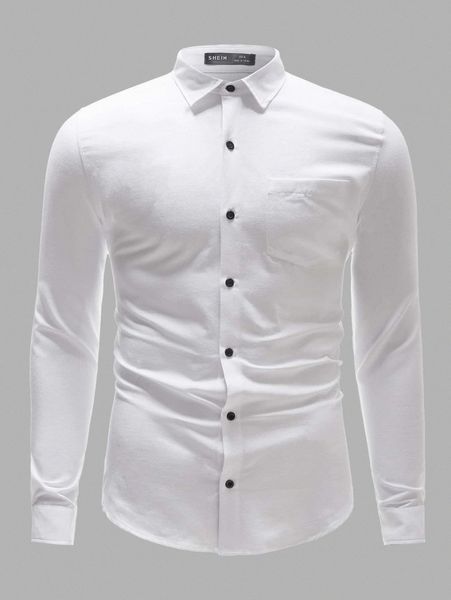 men single breasted patched pocket shirt 041a#, White;black