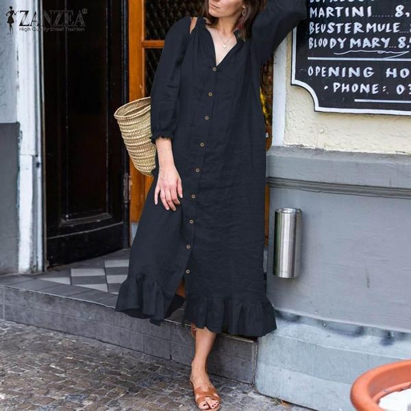 casual dresses stylish button ruffle dress women's autumn sundress zanzea 3/4 sleeeve midi vestidos female solid robe femme oversized, Black;gray
casual dresses stylish button ruffle dress women's autumn sundress zanzea 3/4 sleeeve midi vestidos female solid robe femme oversized, Black;gray
