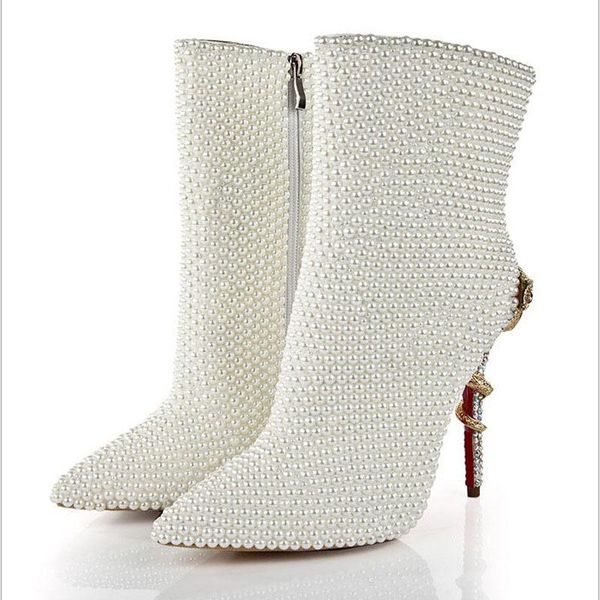 boots glossy full white pearl ankle crystal gold snake twined high heels pointed toe woman winter plush short wedding, Black
boots glossy full white pearl ankle crystal gold snake twined high heels pointed toe woman winter plush short wedding, Black