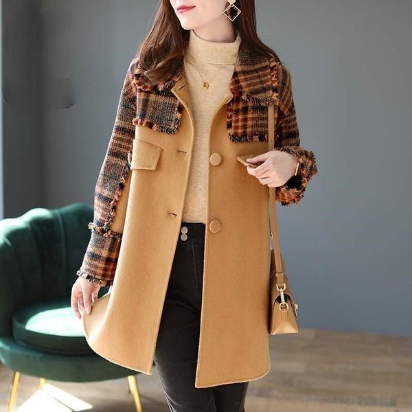 women's wool & blends spring autumn plaid women woolen coat ladies casual long sleeve turndown collar jacket female warm outwear blend, Black
women's wool & blends spring autumn plaid women woolen coat ladies casual long sleeve turndown collar jacket female warm outwear blend, Black