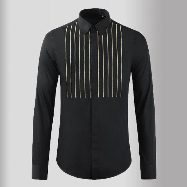 mens shirts luxury gold stripe long sleeve casual mens dress shirts slim fit chain embroidery male, White;black
mens shirts luxury gold stripe long sleeve casual mens dress shirts slim fit chain embroidery male, White;black