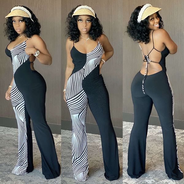 dm004 women's striped color matching strap open back jumpsuit, Black;white
dm004 women's striped color matching strap open back jumpsuit, Black;white