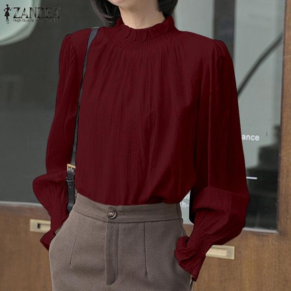 women's blouses & shirts stand collar blusas pleated solid female leisure oversize autumn fashion elegant puff sleeve chemise, White
women's blouses & shirts stand collar blusas pleated solid female leisure oversize autumn fashion elegant puff sleeve chemise, White
