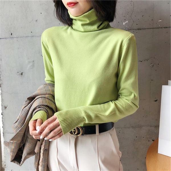 women's sweaters 2021 autumn winter women pullovers sweater knitting shirt pullover casual solid elastic turtleneck knitted bottoming, White;black