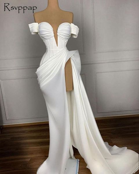 long white evening dresses 2021 asymmetrical high slit off the shoulder dubai women formal party evening gowns, White;black
long white evening dresses 2021 asymmetrical high slit off the shoulder dubai women formal party evening gowns, White;black