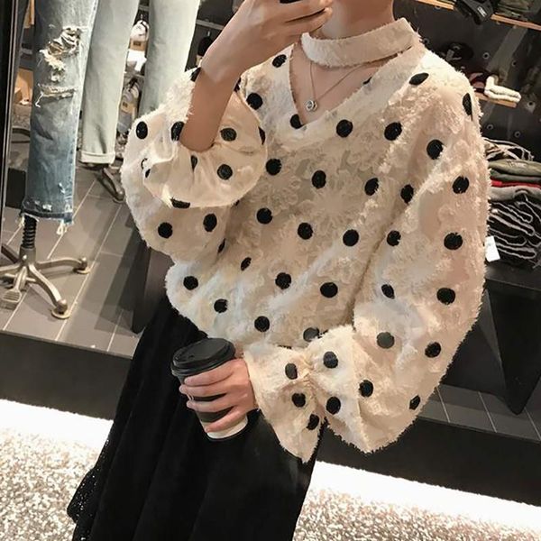 women's blouses & shirts vintage blouse for women jacquard ruffles loose autumn chiffon v-neck long sleeve temperament polka dot versat, White
women's blouses & shirts vintage blouse for women jacquard ruffles loose autumn chiffon v-neck long sleeve temperament polka dot versat, White
