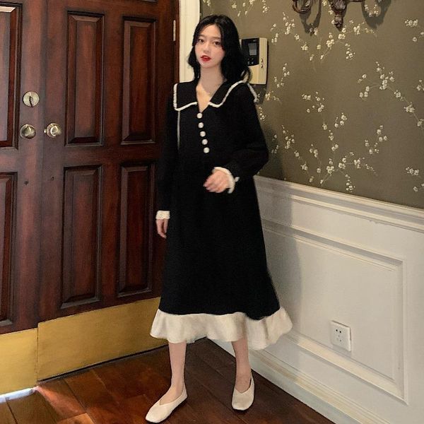 casual dresses black spring fall button japan style long dress robe longue sailor collar fashion brand women's clothing loose vestidos, Black;gray
casual dresses black spring fall button japan style long dress robe longue sailor collar fashion brand women's clothing loose vestidos, Black;gray