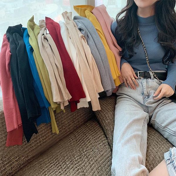 women's sweaters fall slim knitted pullovers women 2021 half high collar candy color underwear sweater soft elastic solid jumpers, White;black
women's sweaters fall slim knitted pullovers women 2021 half high collar candy color underwear sweater soft elastic solid jumpers, White;black