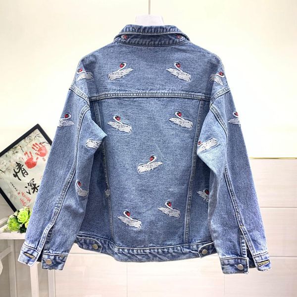 women's jackets spring harajuku washed blue denim jacket women vintage swan embroidery loose jean casual jaqueta jeans female streetwea, Black;brown
women's jackets spring harajuku washed blue denim jacket women vintage swan embroidery loose jean casual jaqueta jeans female streetwea, Black;brown
