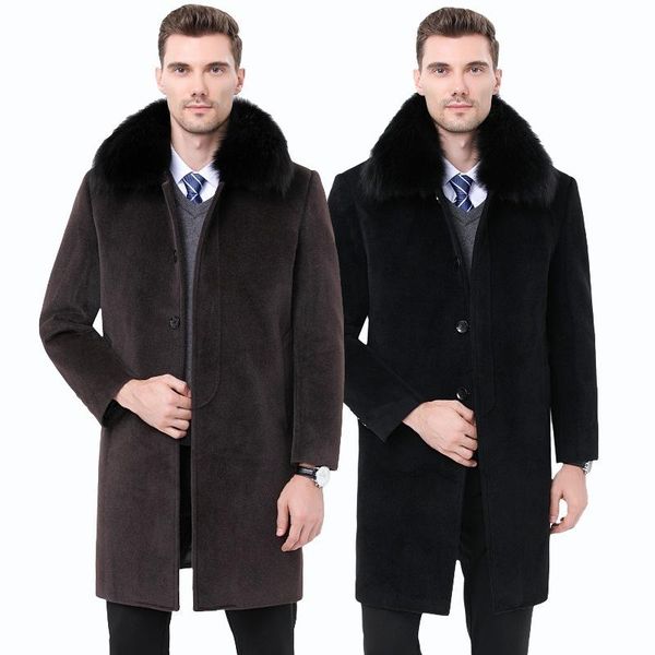 2021 woolen coat winter fur collar cashmere coat middle-aged men's medium and long detachable liner dad's suit, Black
2021 woolen coat winter fur collar cashmere coat middle-aged men's medium and long detachable liner dad's suit, Black