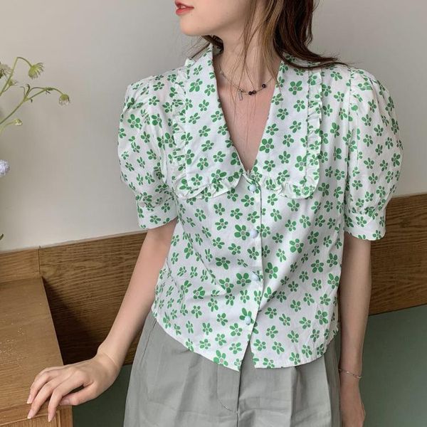 women's blouses & shirts chiffon floral blouse doll collar shirt summer design sweet style girl short bubble sleeve button blusa de fri, White
women's blouses & shirts chiffon floral blouse doll collar shirt summer design sweet style girl short bubble sleeve button blusa de fri, White