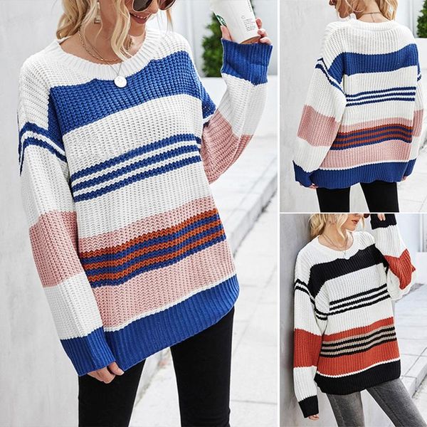 women's sweaters fashion loose casual hedging stitching striped knit sweater, White;black
women's sweaters fashion loose casual hedging stitching striped knit sweater, White;black