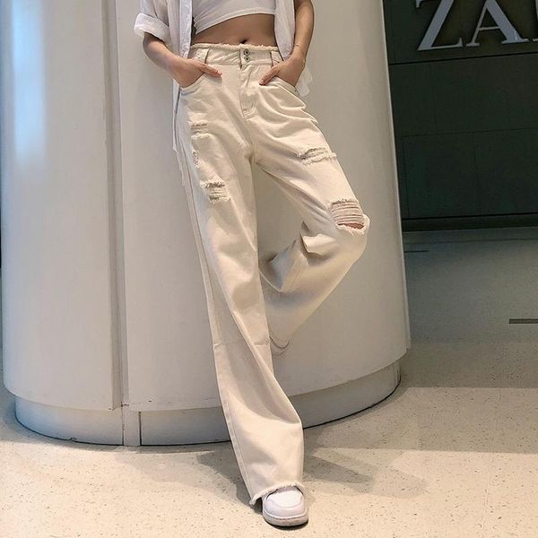new autumn wear versatile high waist broken wash straight leg loose white trousers for women wide leg pants, Black;white
new autumn wear versatile high waist broken wash straight leg loose white trousers for women wide leg pants, Black;white