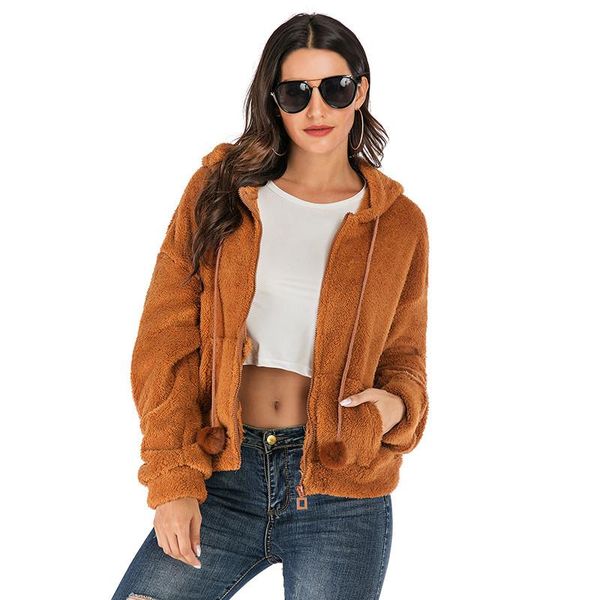 women's wool & blends women zipper hooded jacket soft plush thick jackets velvet plus cotton cardigan, Black
women's wool & blends women zipper hooded jacket soft plush thick jackets velvet plus cotton cardigan, Black