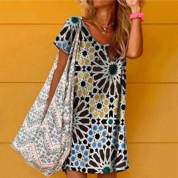 casual dresses geometry printed for women 2021 summer dress short sleeve round neckline ethnic mini bohemian robe, Black;gray
casual dresses geometry printed for women 2021 summer dress short sleeve round neckline ethnic mini bohemian robe, Black;gray