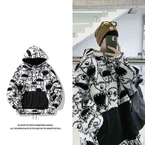 chaohe cartoon character print hooded men's couple's loose street hip hop large size trendy sweater, Black
chaohe cartoon character print hooded men's couple's loose street hip hop large size trendy sweater, Black