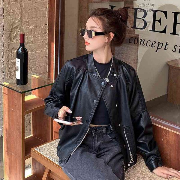2021 spring and autumn leather women's short loose fashion high-end washed pu jacket motorcycle coat, Black
2021 spring and autumn leather women's short loose fashion high-end washed pu jacket motorcycle coat, Black