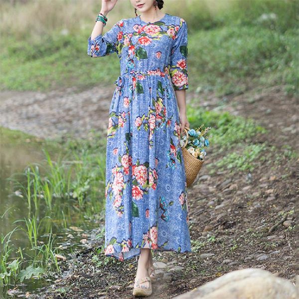 casual dresses retro loose dress women summer floral printed collect waist long elegant holiday party vestidos, Black;gray
casual dresses retro loose dress women summer floral printed collect waist long elegant holiday party vestidos, Black;gray