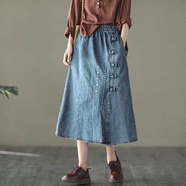 skirts autumn retro ethnic style disc button embroidery denim half skirt elastic waist mid-length female a-line, Black
skirts autumn retro ethnic style disc button embroidery denim half skirt elastic waist mid-length female a-line, Black